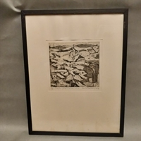 sort hvidt litografi helle Thorborg sort ramme 1976 genbrug
